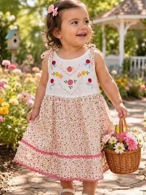 Artesanato de Viana Girls Size 1 Floral Embroidered Cotton Dress Portugal Style
